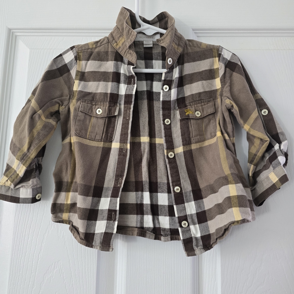 Burberry Kids Brown and Yellow Plaid Button Down Shirt